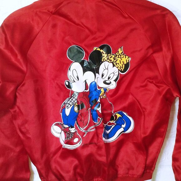 Vintage 80s Nasco Bomber Jacket Youth(10/12) Walt Disney Mickey Minnie Red Satin - Picture 9 of 16